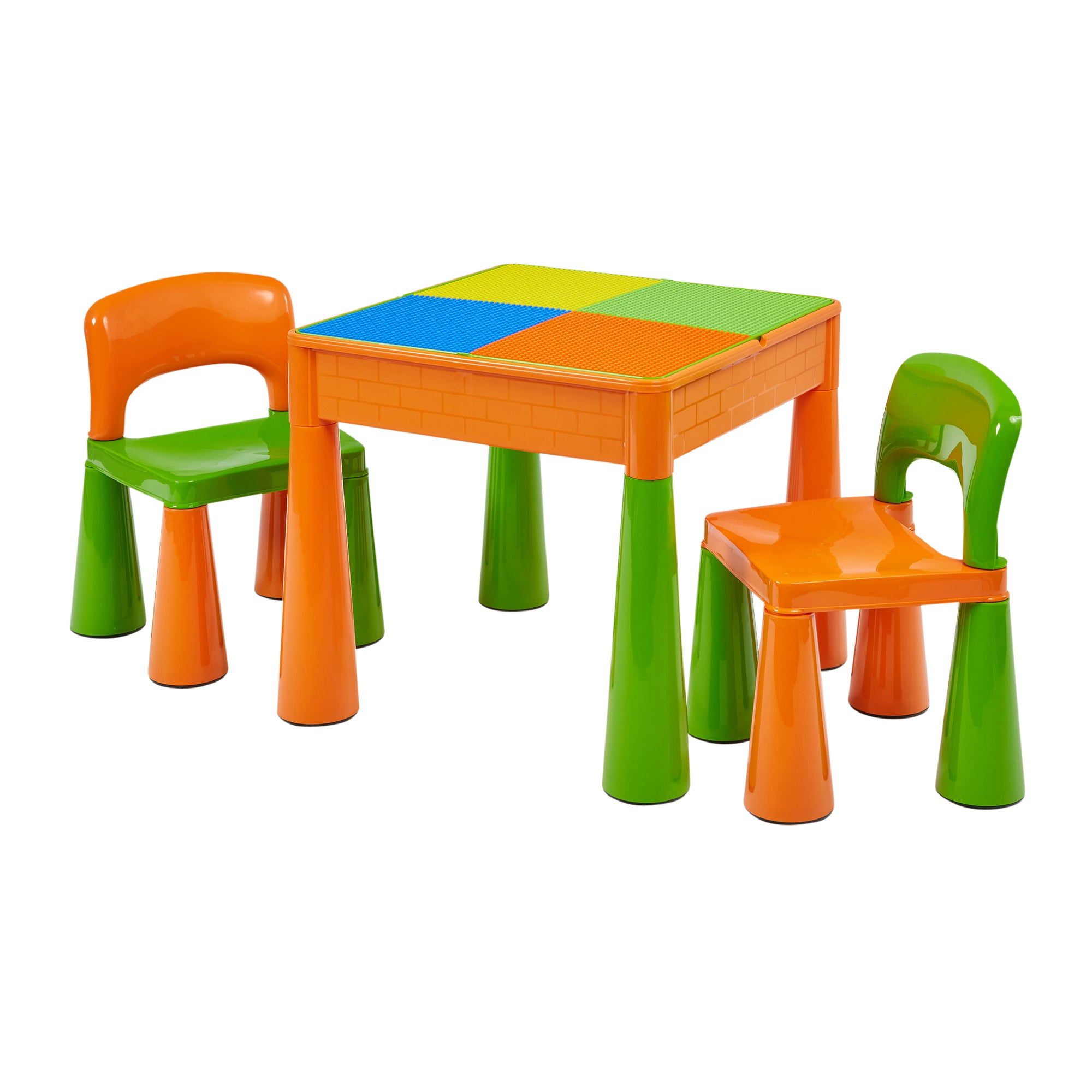 Kids 5-in-1 Activity Table & 2 Chairs Set – Reversible Construction, Sand & Water Play