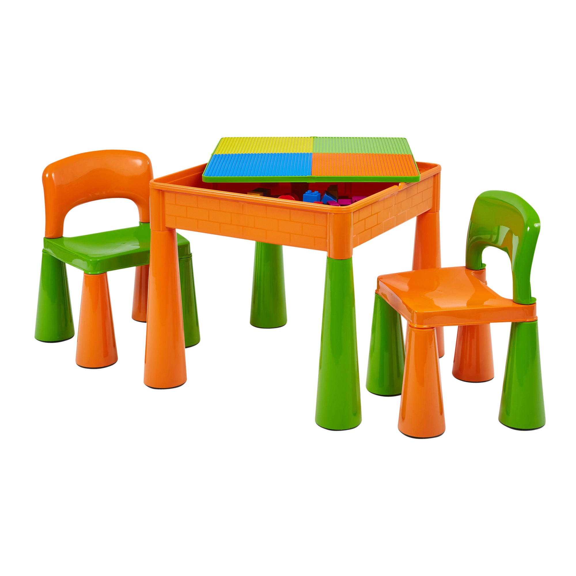 Kids 5-in-1 Activity Table & 2 Chairs Set – Reversible Construction, Sand & Water Play