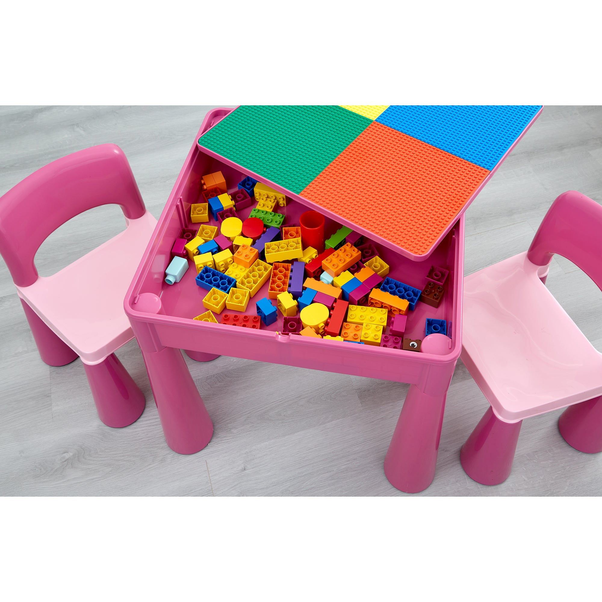 Kids 5-in-1 Activity Table & 2 Chairs Set – Reversible Construction, Sand & Water Play
