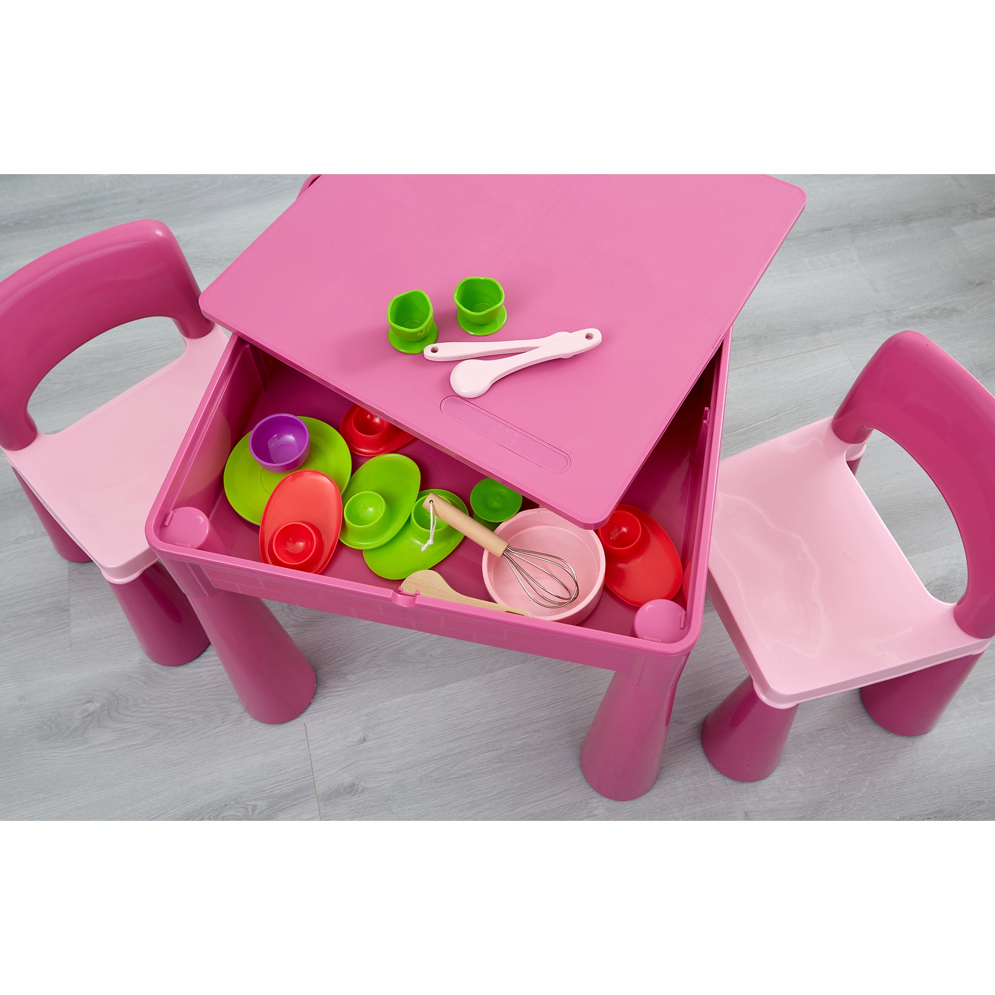 Kids 5-in-1 Activity Table & 2 Chairs Set – Reversible Construction, Sand & Water Play