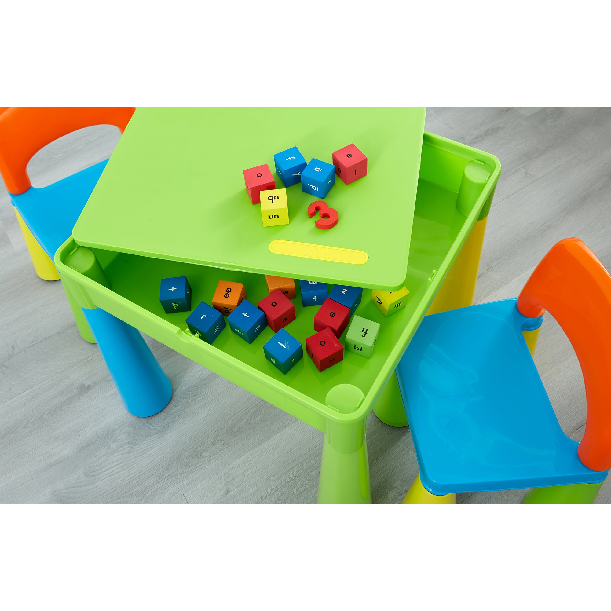 Kids 5-in-1 Activity Table & 2 Chairs Set – Reversible Construction, Sand & Water Play