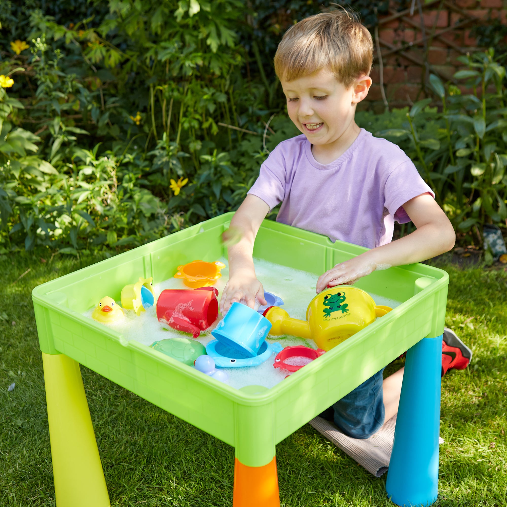 Kids 5-in-1 Activity Table & 2 Chairs Set – Reversible Construction, Sand & Water Play