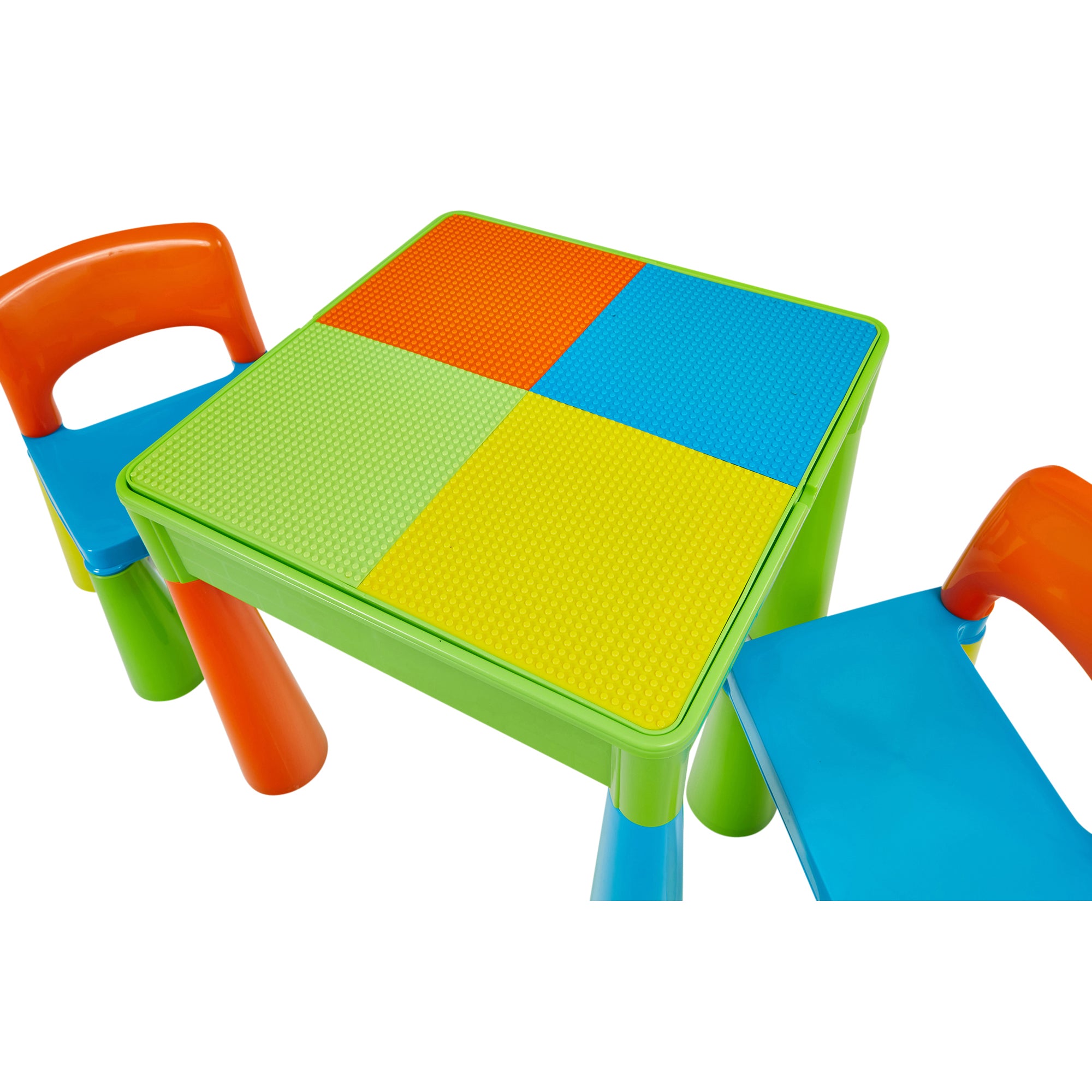 Kids 5-in-1 Activity Table & 2 Chairs Set – Reversible Construction, Sand & Water Play