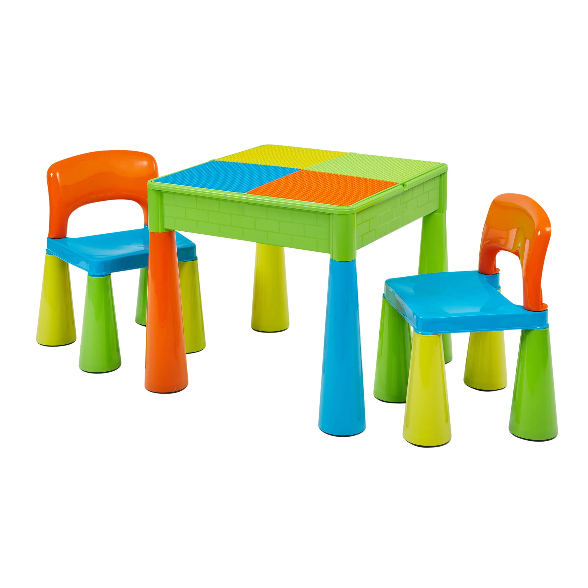 Kids 5-in-1 Activity Table & 2 Chairs Set – Reversible Construction, Sand & Water Play