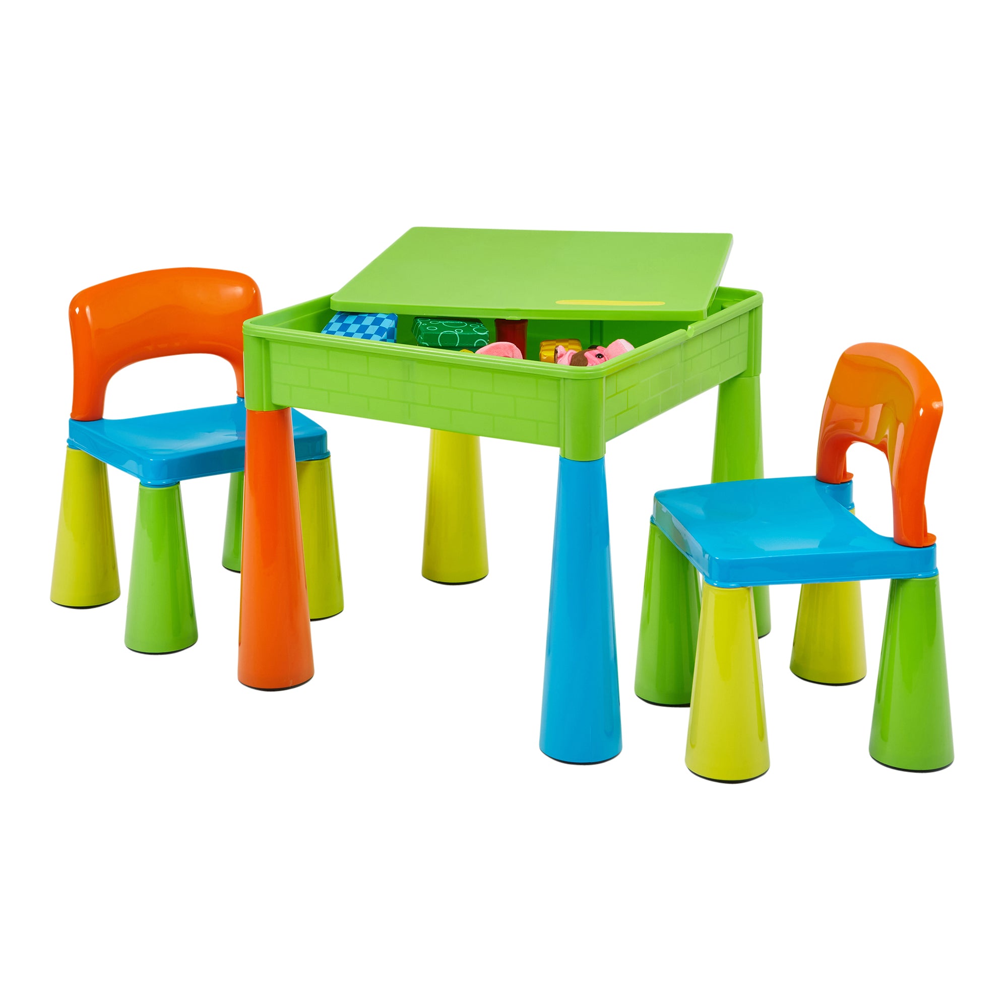 Kids 5-in-1 Activity Table & 2 Chairs Set – Reversible Construction, Sand & Water Play