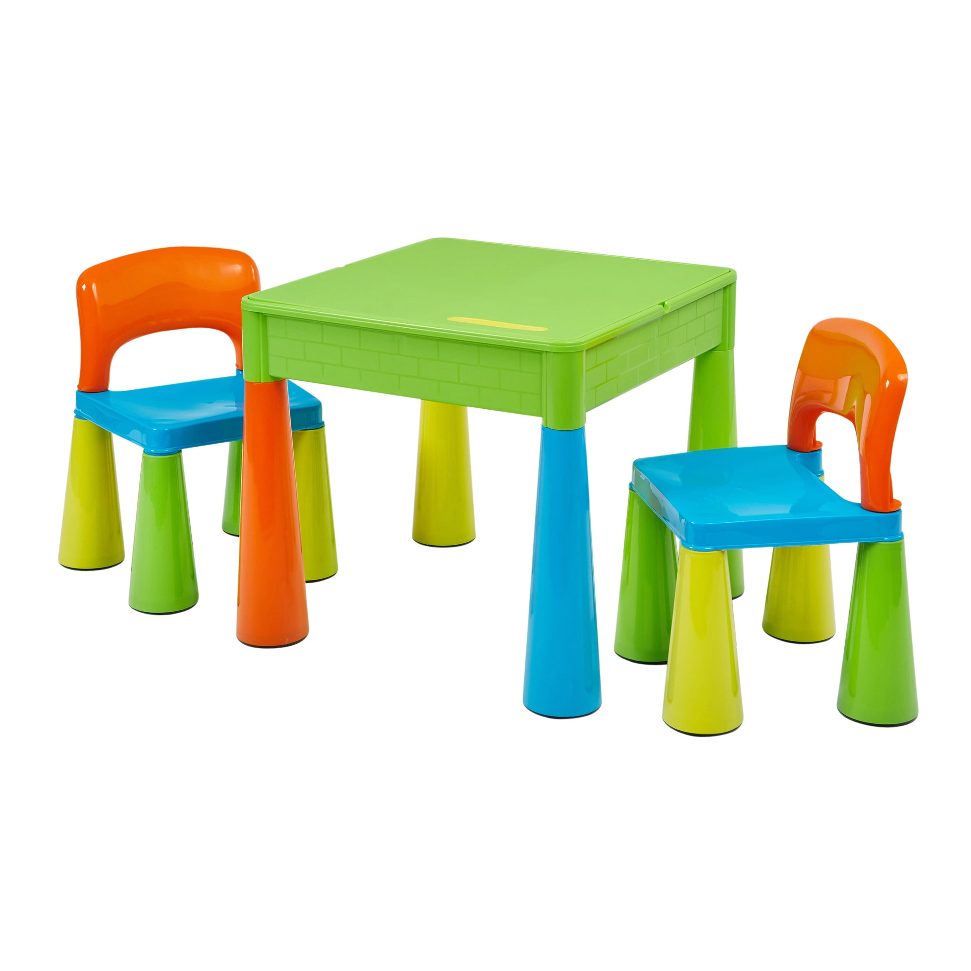 Kids 5-in-1 Activity Table & 2 Chairs Set – Reversible Construction, Sand & Water Play