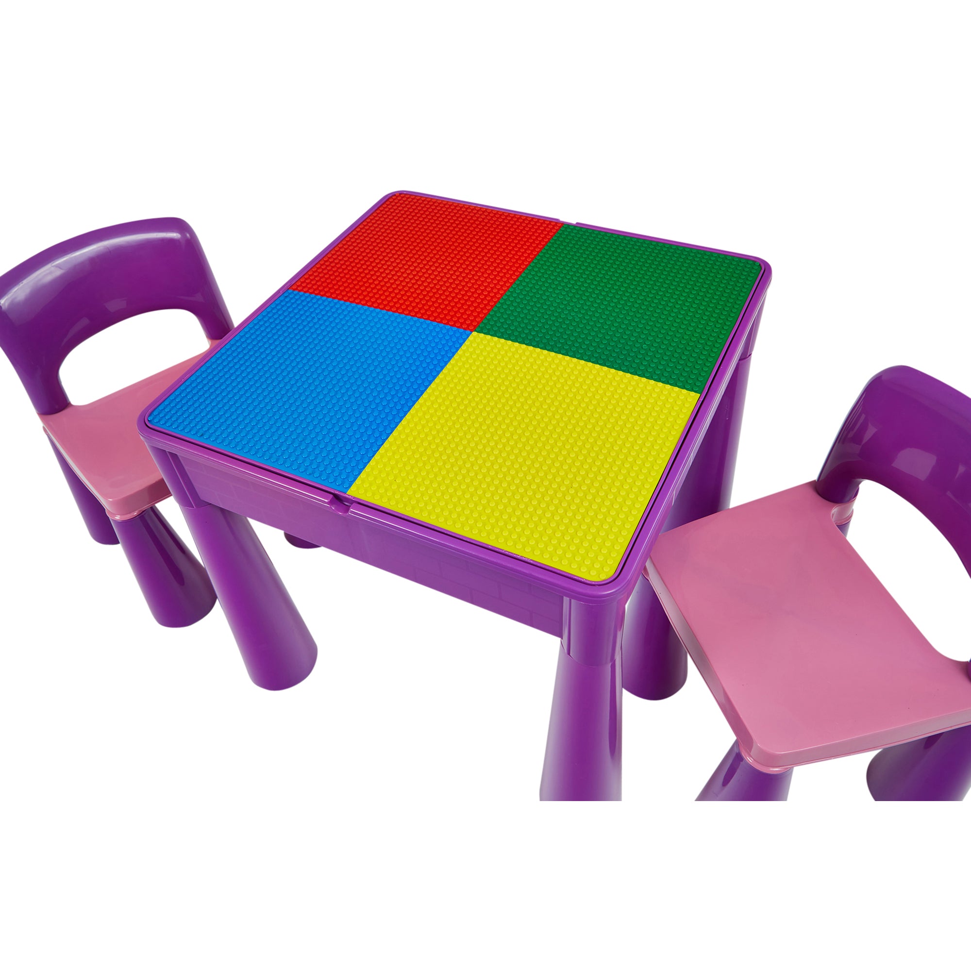 Kids 5-in-1 Activity Table & 2 Chairs Set – Reversible Brick Build, Sand & Water Play