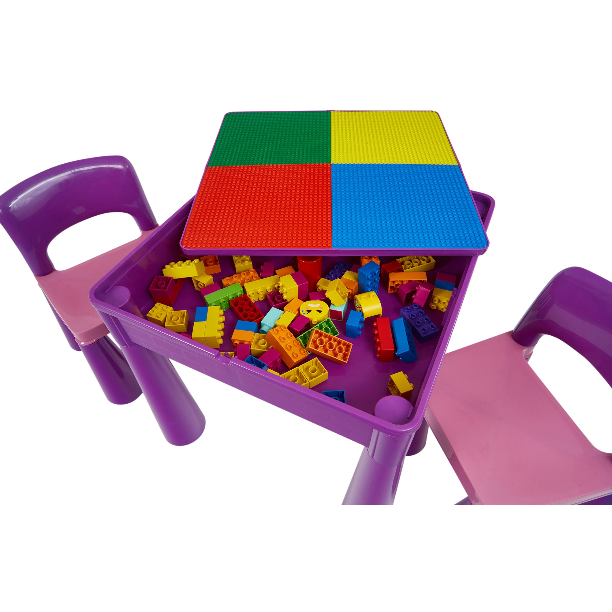 Kids 5-in-1 Activity Table & 2 Chairs Set – Reversible Brick Build, Sand & Water Play