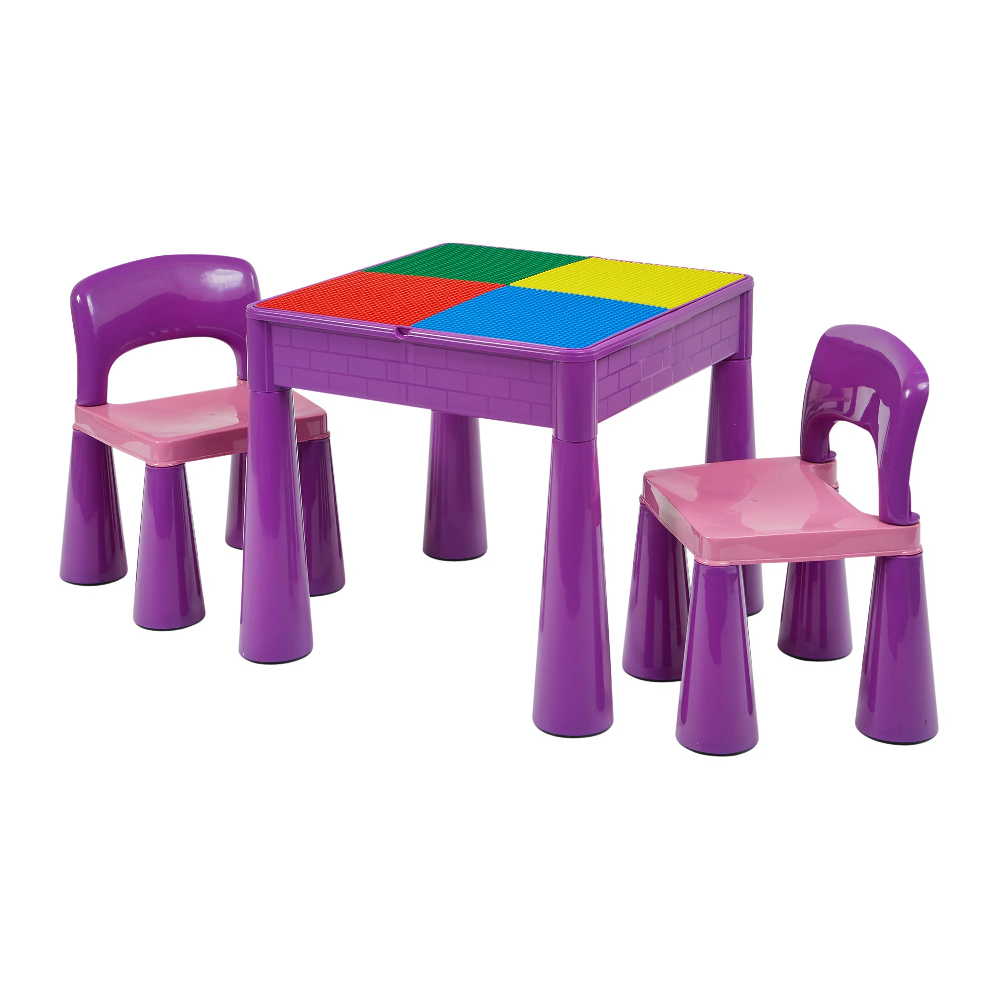 Kids 5-in-1 Activity Table & 2 Chairs Set – Reversible Brick Build, Sand & Water Play