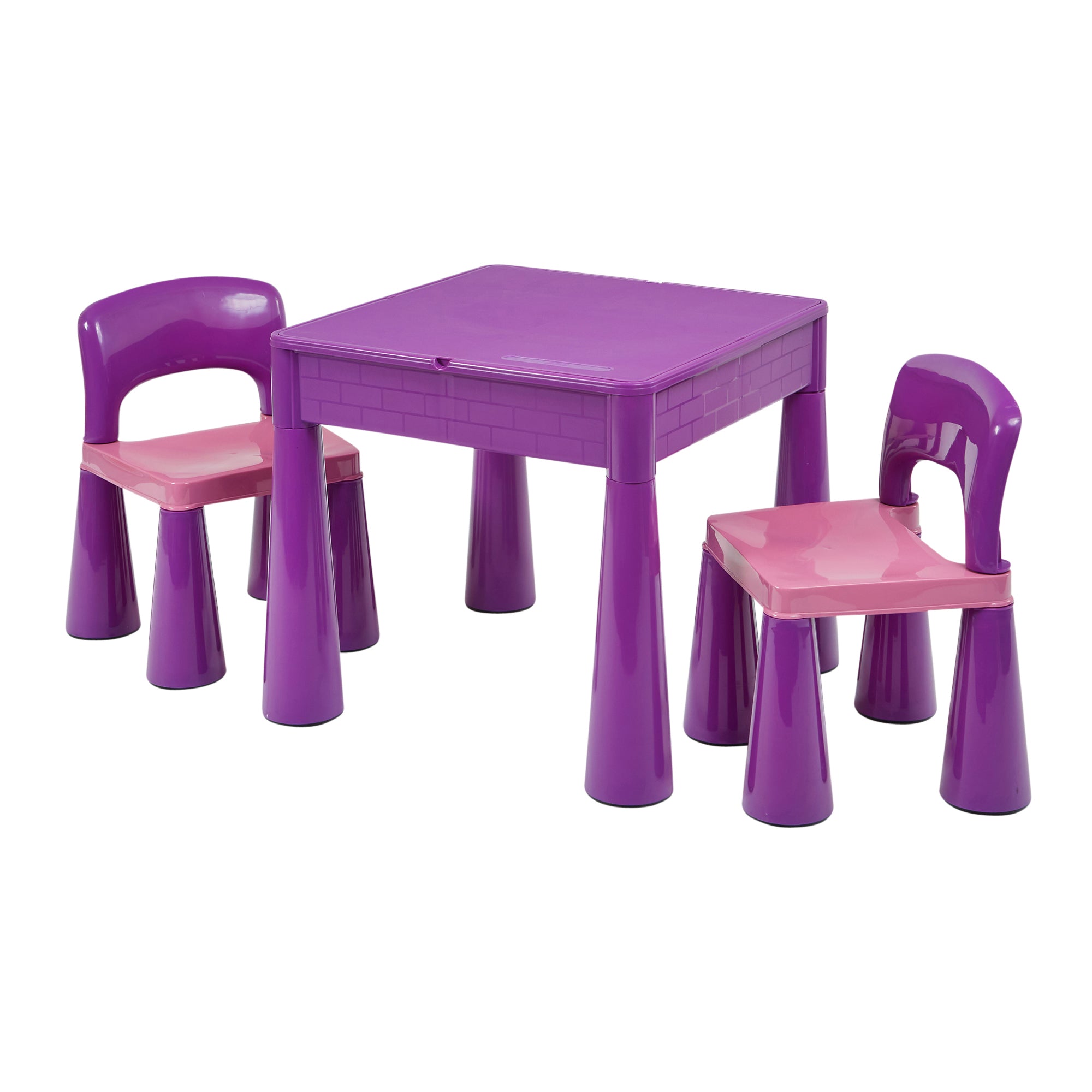 Kids 5-in-1 Activity Table & 2 Chairs Set – Reversible Brick Build, Sand & Water Play