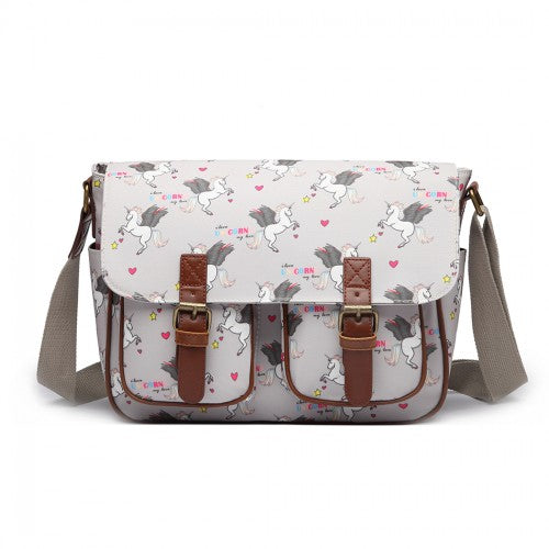 Miss Lulu Matte Oilcloth Unicorn Satchel - Grey