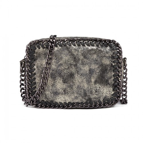 Miss Lulu Metallic Effect Leather Look Chain Shoulder Bag - Gold