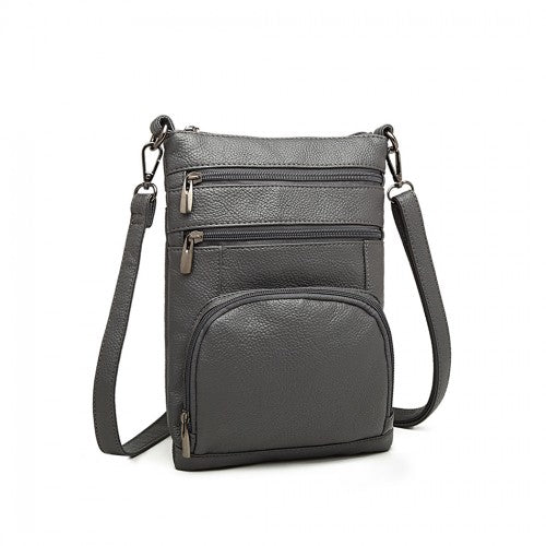Miss Lulu Multi Pocket Leather Look RFID - Blocking Cross Body Bag - Grey