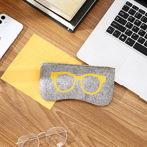 Soft Felt Glasses Case - Grey And Yellow