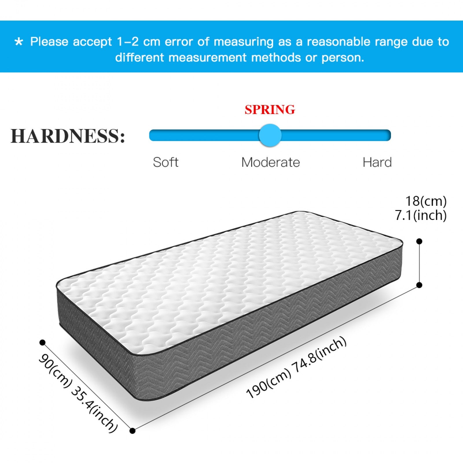 18cm Memory Foam & Spring Mattress – Cooling Honeycomb Design, Lumbar Support, Pressure Relief | Single, Small Double, Double, King