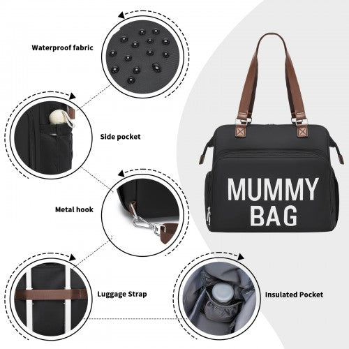 Kono Large Nappy Changing Tote Bag with Shoe Compartment, Insulated Pockets & Waterproof Zip Pocket - Black