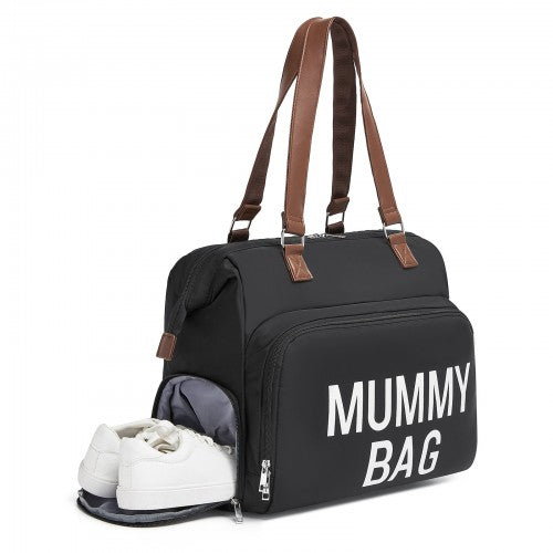 Kono Large Nappy Changing Tote Bag with Shoe Compartment, Insulated Pockets & Waterproof Zip Pocket - Black