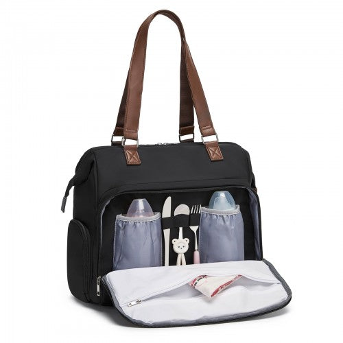 Kono Large Nappy Changing Tote Bag with Shoe Compartment, Insulated Pockets & Waterproof Zip Pocket - Black