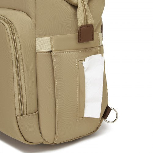Kono Large Nappy Changing Tote Bag with Shoe Compartment, Insulated Pockets & Waterproof Zip Pocket - Khaki