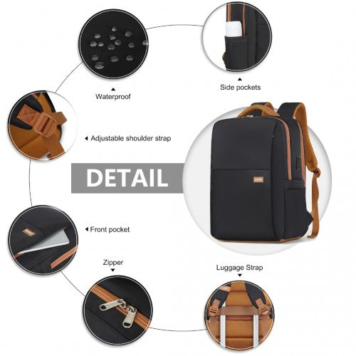 Kono Water-Resistant Laptop Backpack with USB Charging Business Rucksack for Travel Commuter Features Includes Matching Pouch 2 Pc Set - Black And Brown