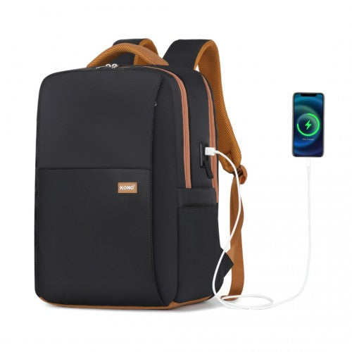 Kono Water-Resistant Laptop Backpack with USB Charging Business Rucksack for Travel Commuter Features Includes Matching Pouch 2 Pc Set - Black And Brown