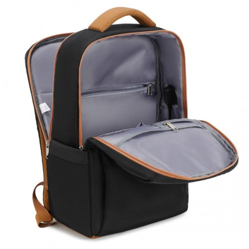 Kono Water-Resistant Laptop Backpack with USB Charging Business Rucksack for Travel Commuter Features Includes Matching Pouch 2 Pc Set - Black And Brown