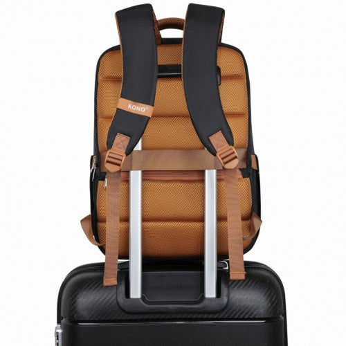Kono Water-Resistant Laptop Backpack with USB Charging Business Rucksack for Travel Commuter Features Includes Matching Pouch 2 Pc Set - Black And Brown