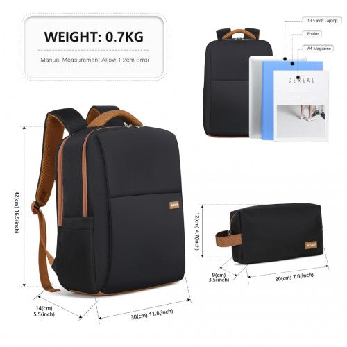 Kono Water-Resistant Laptop Backpack with USB Charging Business Rucksack for Travel Commuter Features Includes Matching Pouch 2 Pc Set - Black And Brown