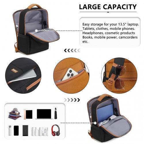 Kono Water-Resistant Laptop Backpack with USB Charging Business Rucksack for Travel Commuter Features Includes Matching Pouch 2 Pc Set - Black And Brown