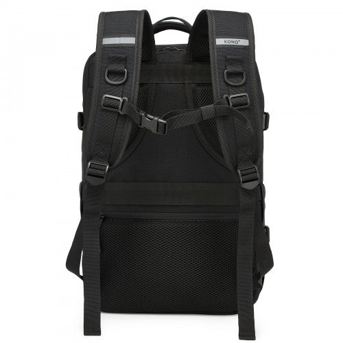 Kono Practical Carry-On Cabin Size Travel Laptop Backpack with USB & Type-C Charging Port Under Seat Overnight Backpack - Black