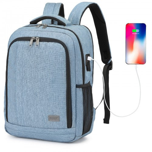 Kono Commuter Laptop Backpack with USB & Type-C Port, Anti-Theft Pocket, Organised Storage - Blue
