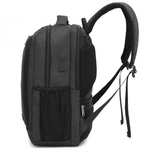 Kono Commuter Laptop Backpack with USB & Type-C Port, Anti-Theft Pocket, Organised Storage - Black