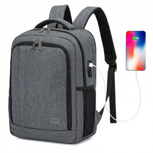 Kono Commuter Laptop Backpack with USB & Type-C Port, Anti-Theft Pocket, Organised Storage - Grey