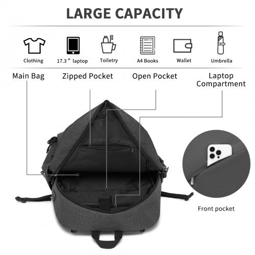 Kono Modern Urban Style Laptop Backpack - School & Commuter Rucksack with USB & Type-C Charging Port - Dark Grey