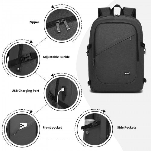 Kono Modern Urban Style Laptop Backpack - School & Commuter Rucksack with USB & Type-C Charging Port - Dark Grey
