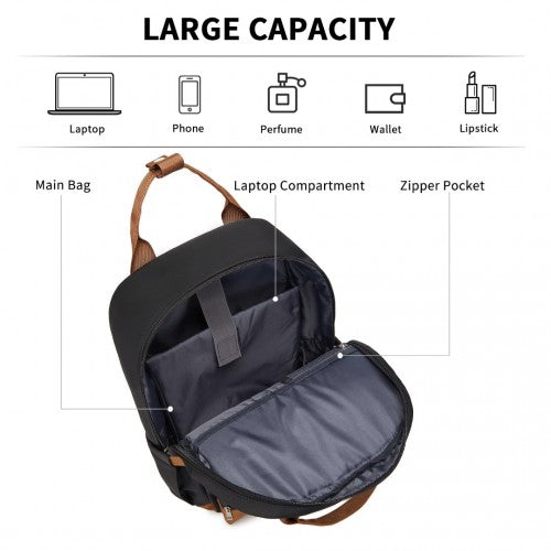 Kono Casual Contemporary Backpack with Laptop Sleeve & Padded Straps for Daily Commute - Black and Brown
