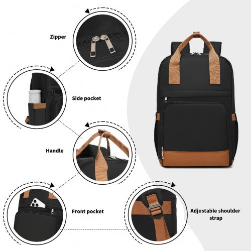 Kono Casual Contemporary Backpack with Laptop Sleeve & Padded Straps for Daily Commute - Black and Brown