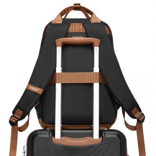 Kono Casual Contemporary Backpack with Laptop Sleeve & Padded Straps for Daily Commute - Black and Brown