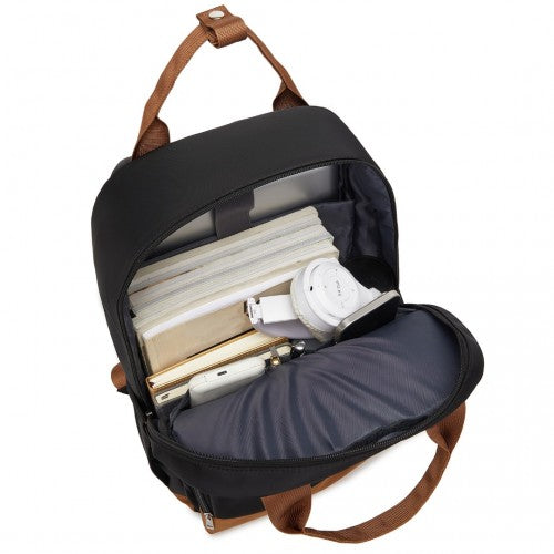 Kono Casual Contemporary Backpack with Laptop Sleeve & Padded Straps for Daily Commute - Black and Brown