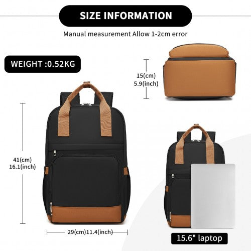 Kono Casual Contemporary Backpack with Laptop Sleeve & Padded Straps for Daily Commute - Black and Brown