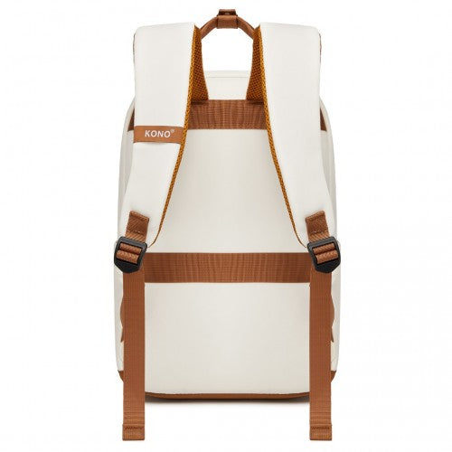 Kono Casual Contemporary Backpack with Laptop Sleeve & Padded Straps for Daily Commute - Cream and Brown