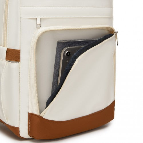 Kono Casual Contemporary Backpack with Laptop Sleeve & Padded Straps for Daily Commute - Cream and Brown