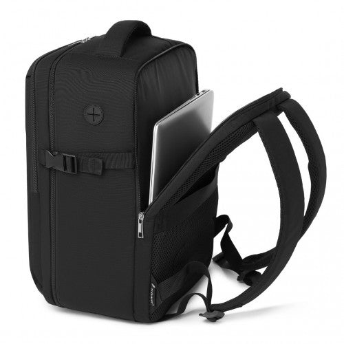 Kono 20L Cabin Backpack with Red Trim for 15.6" Laptop - Water-Resistant Travel Daypack with Luggage Strap - Black