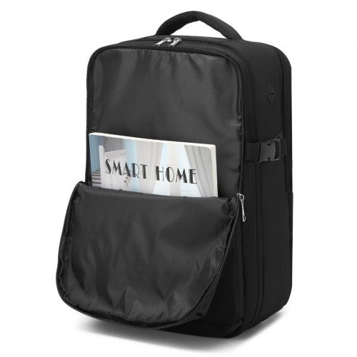 Kono 20L Cabin Backpack with Red Trim for 15.6" Laptop - Water-Resistant Travel Daypack with Luggage Strap - Black