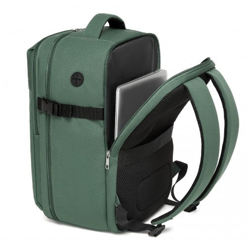 Kono 20L Cabin Backpack with Red Trim for 15.6" Laptop - Water-Resistant Travel Daypack with Luggage Strap - Green