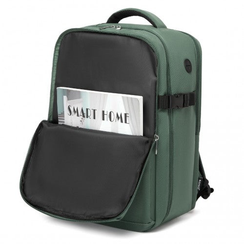 Kono 20L Cabin Backpack with Red Trim for 15.6" Laptop - Water-Resistant Travel Daypack with Luggage Strap - Green