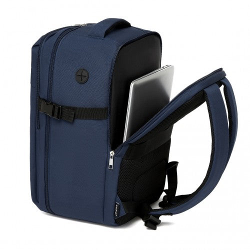 Kono 20L Cabin Backpack with Red Trim for 15.6" Laptop - Water-Resistant Travel Daypack with Luggage Strap - Navy