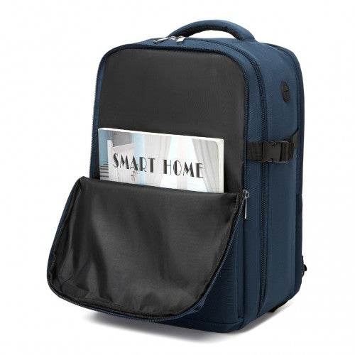 Kono 20L Cabin Backpack with Red Trim for 15.6" Laptop - Water-Resistant Travel Daypack with Luggage Strap - Navy