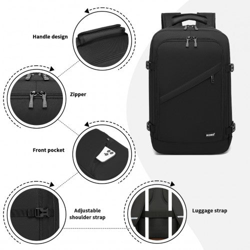 Kono Multi-purpose Business Carry-On Backpack-Fits 15.6" Laptop, Ideal for Work, Travel & Daily Commute - Black