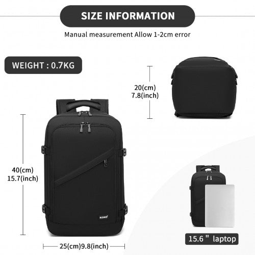 Kono Multi-purpose Business Carry-On Backpack-Fits 15.6" Laptop, Ideal for Work, Travel & Daily Commute - Black